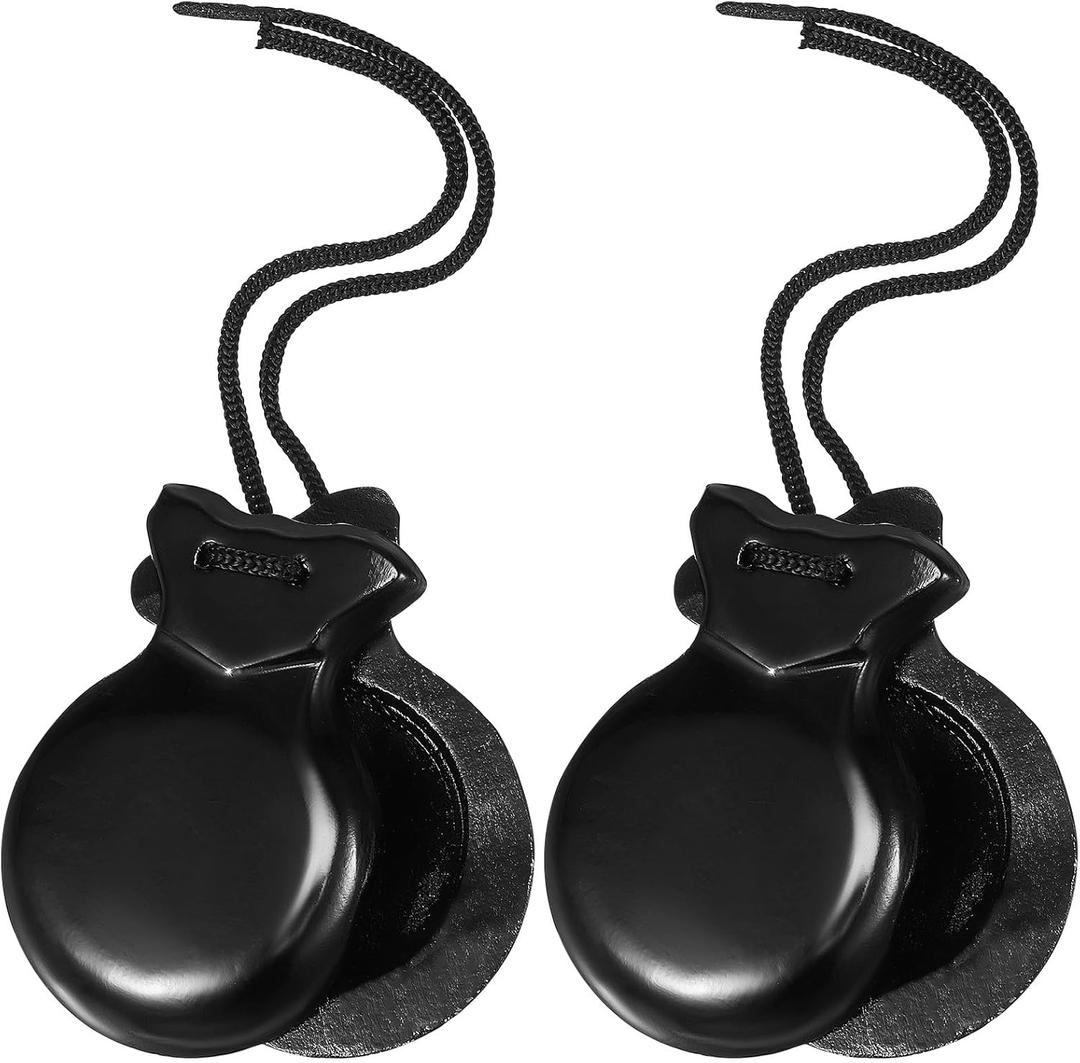 Abaodam 2 Pcs Traditional Spanish Flamenco Castanets for Adults Spanish Wood Castanets Beginner Percussion Spain Musical Instrument Rhythm Early Education, Black