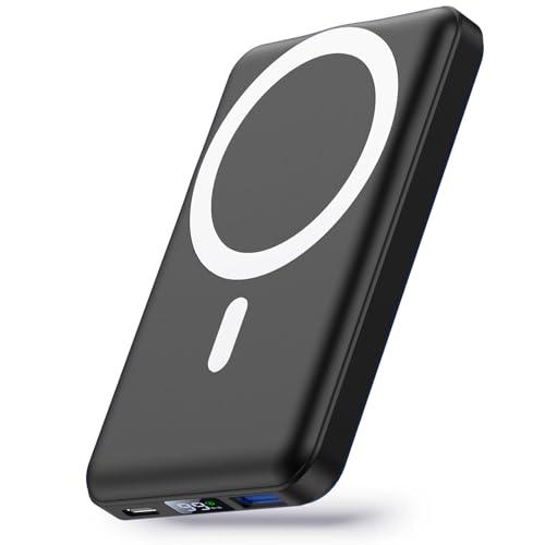 Wireless Power Bank, Yiisonger Slim 10000mAh Magnetic Portable Charger 22.5W PD Fast Charging, Mini Mag-Safe Battery Pack QC3.0 LED Display USB-C Compatible with iPhone 13&12/ Pro Max/Pro/Mini (Black)
