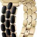 Wearlizer Metal Bracelet Compatible with Apple Watch Bands for Women 41/40/38/42/44/45/46/49mm, Dressy Jewelry Enamel Stainless Steel Strap for iWatch Band Ultra SE Series 10/9/8/7/6/5/4/3/2/1 (Gold/Black)