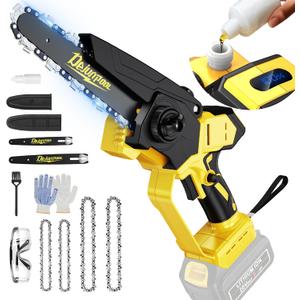 Cordless Mini Chainsaw Compatible with Dewalt 20V MAX Battery (NO Battery), 6 Inch & 8 Inch Small Electric Chainsaw Brushless, 2 x 6'' Chains + 2 x 8'' Chains, Auto Oiler, Handheld Pruning Chain Saw (Yellw Black)