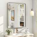 16x24 Inch Black Metal Framed Bathrrom Mirror for Wall, Matte Black Rectabgle Mirror, Rounded Corner, Anti-Rust, Hangs Horizontally or Vertically (24"L x 16"W)