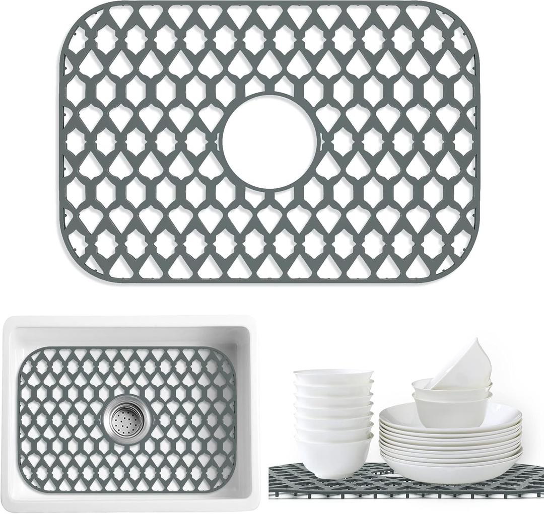 SAMSIER Sink Protectors for Kitchen Sink 13x11 &16x12 &19x14 &22x13 &24x13 &26x14 &28x14 &30x16, Large Silicone Sink Mats Grid for Bottom of Farmhouse Sink (19”x13”, Center Drain)