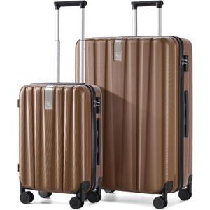 Hanke Luggage Sets 2 piece Carry On Luggage with Wheels PC Hard Shell Suitcases Lightweight Checked Travel Luggage Large Travel Suitcase Woman Men 20/29 Inch Brown