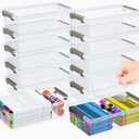 GEOPHIA 8 Pack Extra Large Pencil Box with Removable Divider, Thickened Pencil Case Bulk, Clear Crayon Marker Organizer Stackable Plastic Small Storage Containers for Pen Craft School Supplies (Grey)