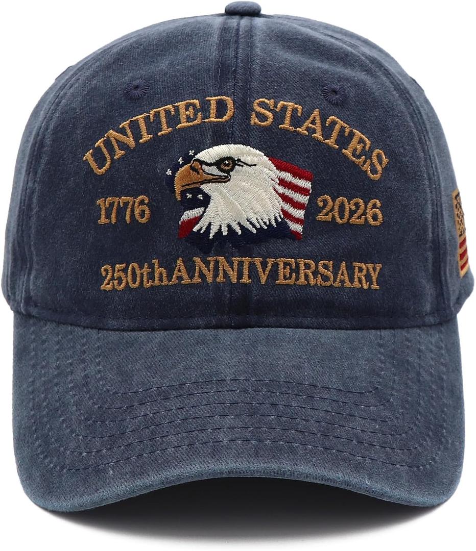 250 Anniversary USA Hat 250th Anniversary USA Baseball Cap Embroidered Patriotic Hat for Men & Women (Blue)