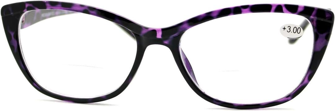 PASTL Clear Lens Glasses With Bifocal Reading Lens Womens Rectangular Cateye (Purple)