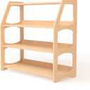 WOOD&ROOM Montessori Corner Shelf - 3 Tier Wooden Kids Bookshelf for Toddlers, Book Storage for Classroom, Toy Shelf Organizer, Small Bookshelf for Kids Room, Nursery Montessori Furniture