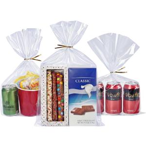 Wowfit 50 CT 10x16 Inches Clear Flat Cellophane Treat Bags with 6" Gold Twist Ties  Large Cello Bags for Gifts, Cookies, Treats, Wrapping, Party Favors & Bakery Packaging  Sturdy & Easy to Use
