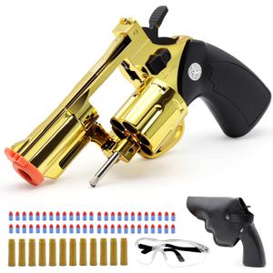 Gold Soft Bullet Toy Revolver for Boys - Realistic Shooting Game Toy Gun Pistol with 50 Foam Bullets & 12 Shells - Ideal Christmas for Boys