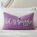 Sunkifover Let's Snuggle Decorative Lumbar Pillow Cover - 14x24 Inch Purple and White Cotton Embroidery Throw Pillowcase for Bed, Bedroom, Living Room, Home Decor