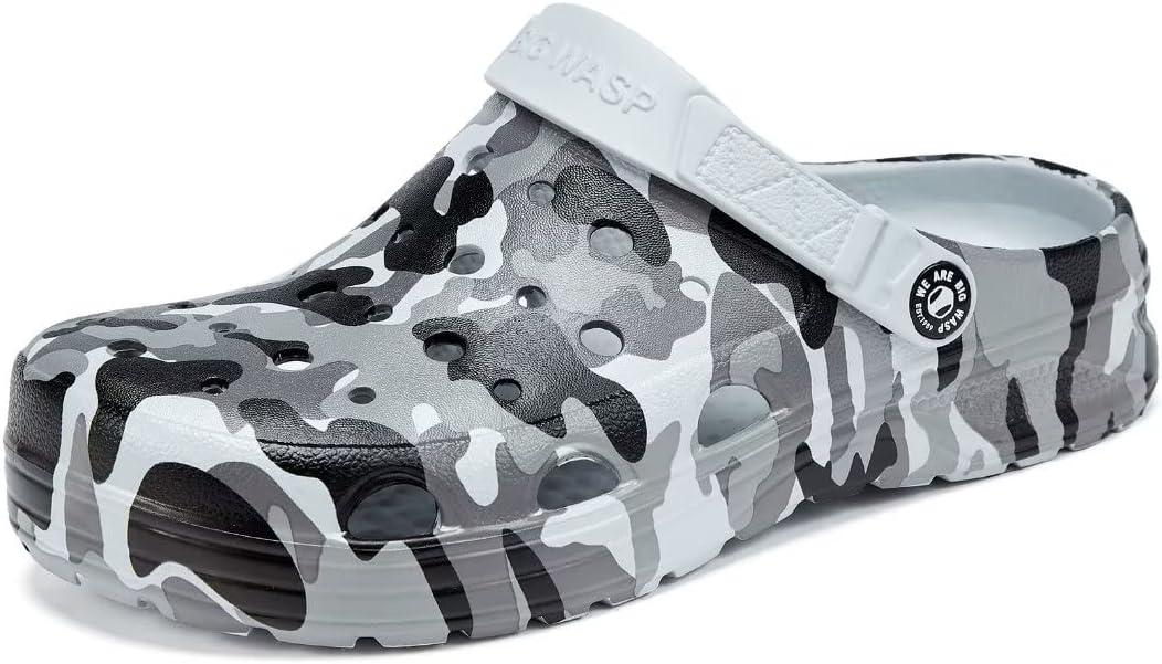 Kids Boys&Girls Black Camouflage Clogs Children's Beach Shoes Classic Marbled Tie Dye Clog Little Kid (1 Big Kid, Grey)