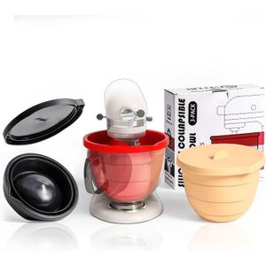 Silicone Bowl Liners for KitchenAid 5 Qt Tilt-Head Mixers, 3pcs Foldable Space-Saving Silicone Mixing Bowl Liners with Lids, Heat Resistant, Dishwasher Safe