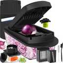 12 Blade All-in-1 Vegetable Chopper Mandoline Slicer with Container, Spiralizer with Containers, Food Chopper, Onion Chopper, Veggie Cutter for Salad, Kitchen Gadgets Accessories Essentials, Black