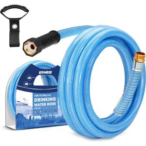 Kohree 15FT Upgraded RV Water Hose, 5/8" Premium Drinking Water Hose for Camper, Leak Free, No Kink, Short Flexible Garden Hose 15 ft with Strap, Reinforced PVC Design w/Strain Relief Ends - Blue Kohree 15FT Upgraded RV Water Hose, 5/8" Premium Drinking Water Hose for Camper, Leak Free, No Kink, Short Flexible Garden Hose 15 ft with Strap, Reinforced PVC Design w/Strain Relief Ends - Blue