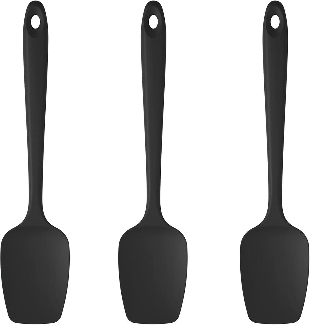 U-Taste Silicone Spoon Spatula Set, 600F High Heat Resistant Food Grade Flexible Rubber Scraper, Cooking Mixing Baking Kitchen Utensils Set of 3 (Black)