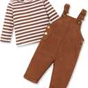 Baby Boy Clothes Long Sleeve Top and Botton Suspender Pants Baby Boy Winter Clothes (6-12 Months, Brown)