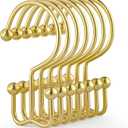 Goowin Shower Curtain Hooks, 12 Pcs Shower Curtain Rings, Durable Gold Shower Curtain Hooks, Double Glide Shower Curtain Rings Rust Proof, Simple Shower Hooks for Shower Curtain & Liner, Gold