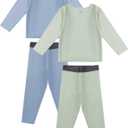 RRP Toddler Soft Lyocell Pajamas Infant Solid Snug Fit Long Sleeve Sleepwear Baby Boys Girls PJs 4-Piece Set 12M-5T (Pastel Mint/Azure)