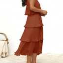 ZESICA Women's 2026 Summer Sleeveless Halter Neck Ruffle Tiered Layed Chiffon Flowy Swing Long Midi Dress (Brown, L)