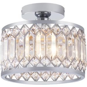 WimiSom Crystal Ceiling Light, Modern Semi Flush Mount Ceiling Lighting Fixture, Hand Woven Ceiling Light Fixtures Flush Mount for Hallway Bedroom Kitchen Entryway Living Room (Silver)