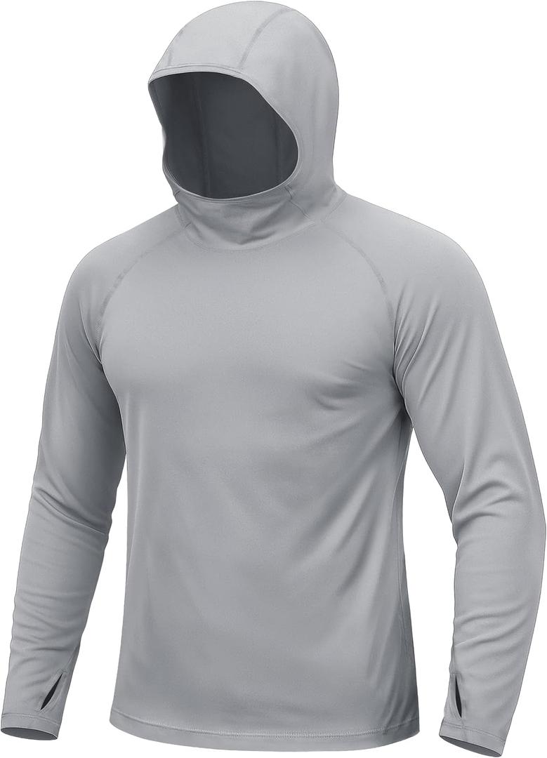 TACVASEN Men's Rash Guard Sun Hoodie Long Sleeve UPF 50+ Sun Protection SPF Quick Dry Hiking Swim Fishing Shirt (Gray, XL)