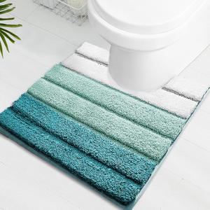 SiliPacks Bathroom Rugs 20"x20" Non-Slip Microfiber Contour Toilet Rugs U Shaped Carpet, Machine Washable Quick Dry Bath Mats for Bathroom, Bedroom and Kithchen -Turquoise (1'8" x 1'8" (Oblong))