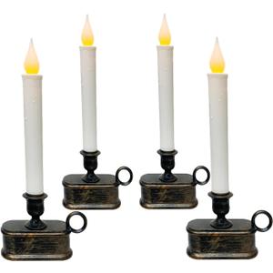 4 Pack Christmas Window Candle Lamps, Flameless Flicker LED Lights and Bronze Base, Battery Powered Window Candle fit Candlelight Dinners, Party, Christmas Decorations