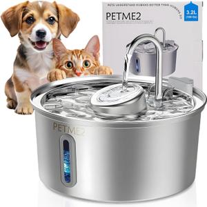 Luxury Smart Pet Fountain 2026  3.2L/108oz Stainless Steel Automatic Cat & Dog Water Fountain, Indoor Pet Water Dispenser with LED Light, Quiet Pump, Dual Flow Modes, 4-Layer Filter, Dishwasher Safe