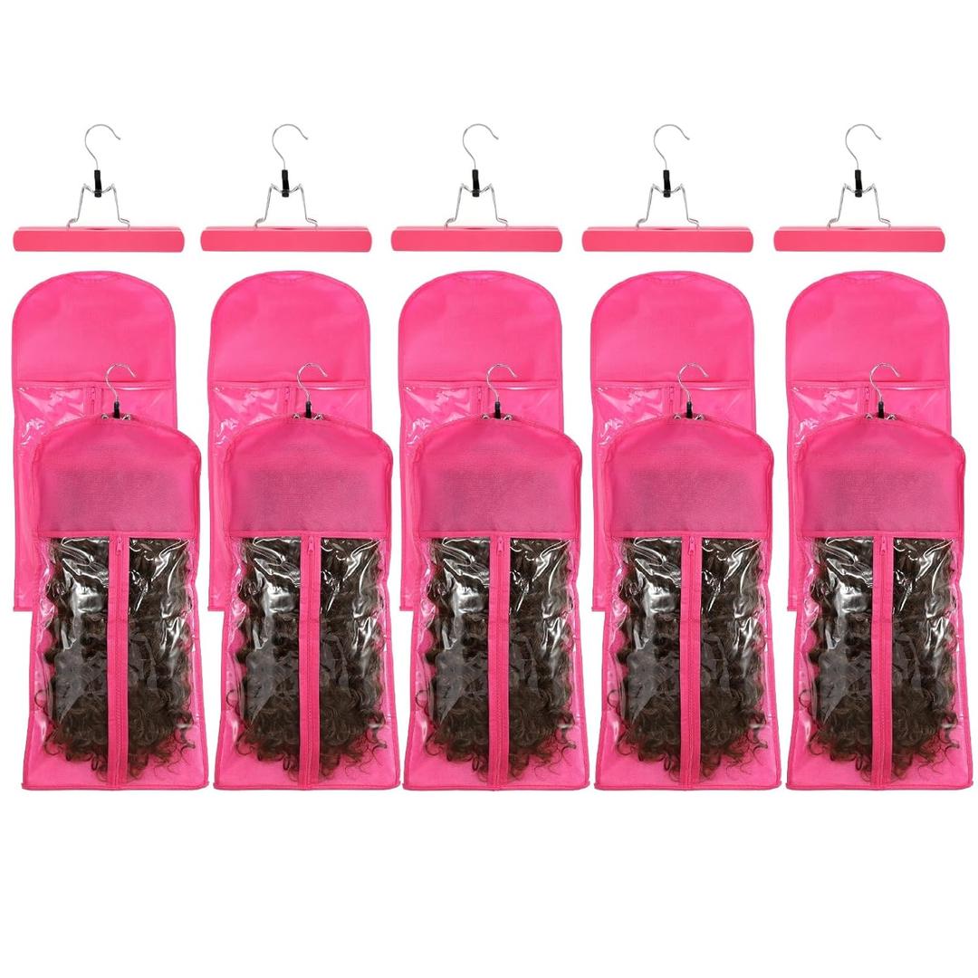 VARIPOWDER 10pcs Wig Storage Bags with Hanger Hair Extensions Storage for Multiple Wigs, Dust-Proof Wigs Bag with Strong Holder Home Travel Closet Wigs & Accessories (Pink)