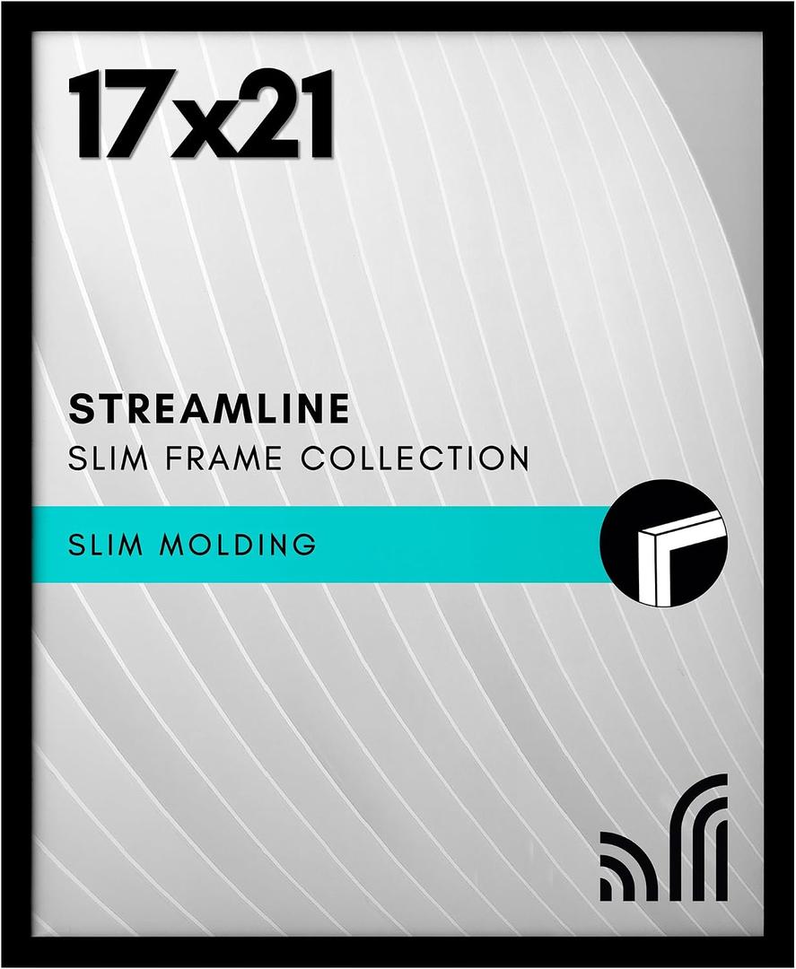 Americanflat 17x21 Picture Frame with Polished Plexiglass - Streamline Collection - Thin Border Picture Frame for Wall Display - Hanging Hardware Included - Black