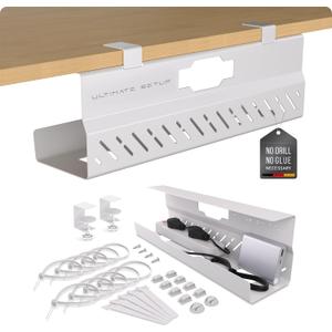 Under Desk Cable Management Tray no Drill  Wire Management - Cord Organizer  Huge Load Capacity  Under Desk Cable Tray no Drill (White, 1 Piece Set)