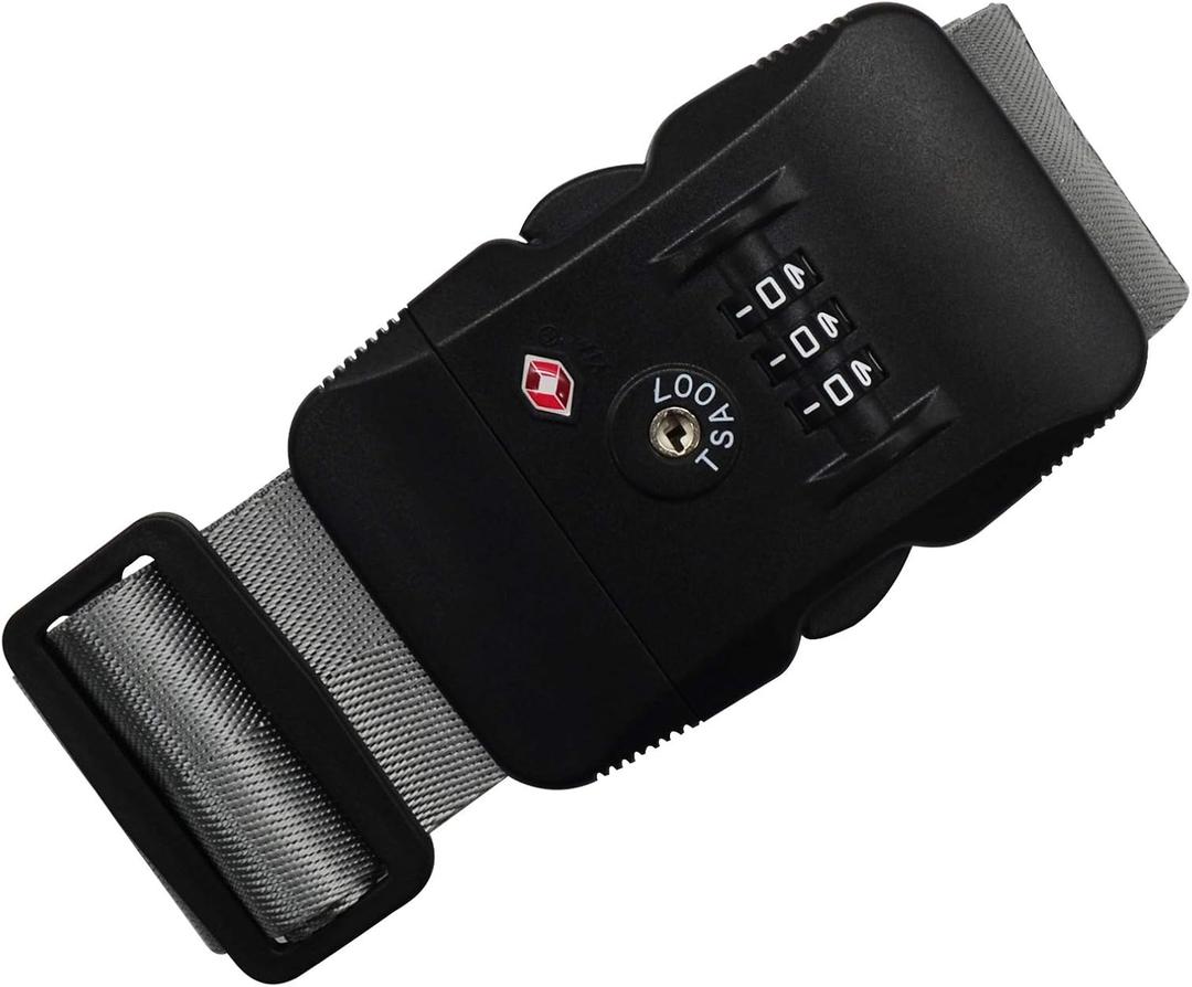 Heavy Duty Luggage Straps TSA Approved with Lock Adjustable Travel Belt for Suitcases (Grey)