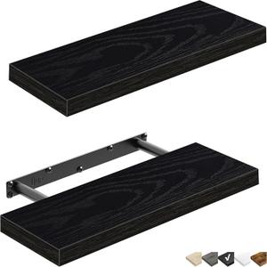 QEEIG Floating Shelves for Wall Bathroom Shelf Bedroom Kitchen Living Room Farmhouse Small Book Shelf 16 inch Set of 2, Black (015-B2)