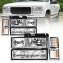 AS Headlights Assembly For 1994 1995 1996 1997 1998 Chevy Silverado / 94 95 96 97 98 Tahoe/Suburban/C10 Chrome Housing Headlight+Corner+Bumper Lights Pair (WHITE)