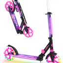 BELEEV V8 Scooters for Kids Ages 6+ with Light-Up Deck, 2 Wheel Folding Scooter for Adults Teens, 4 Adjustable Height, Lightweight Sport Commuter Scooter, Sturdy Frame, Max Load 220 lbs (Galaxy Purple)
