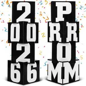 Queekay 8 Pcs Prom Column Standup Photo Booth Decorations 2026 Prom Backdrop Balloon Boxes Cardboard Decoration Column for Party College, 11.8 x 44.9 Inch(Black, White)