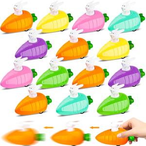 14Pcs Easter Pull Back Cars Toys, Bunny Cars Carrot Cars Rabbit Fun Toy for Toddler Boy Girl, Plastic Easter Eggs Filler Present for Kids