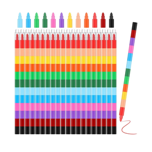 Marspark 20 Pcs Stackable Crayons Stacking Buildable Crayons Colorful Stackable Pencils Party Favors DIY Rainbow Pencil for School Office Birthday Party, 12 Colors(Vivid Color,Flat)