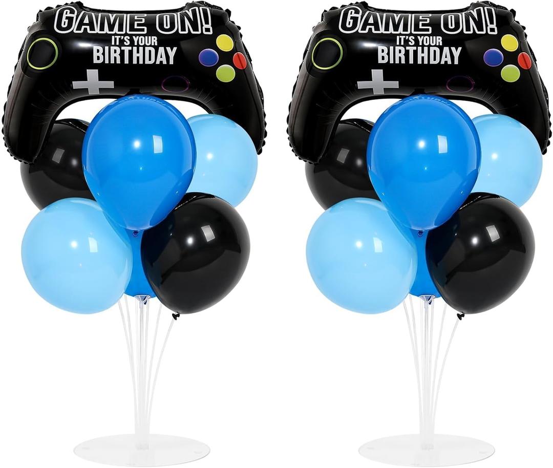Video Game Birthday Party Balloons Stand Kit 2 Sets with 2 Game Handle Foil Balloons Black Blue Balloon Centerpiece for Tables for Boy Girl Gamer Gaming Night Birthday Baby Shower Party Decoration