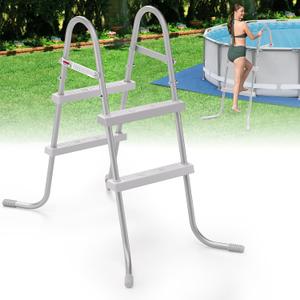 33" 2-Step Steel Frame Above Ground Swimming Pool Ladder,Heavy Duty Double Sided Removable Pool Steps,Pool Ladder Steps with Non-Slip Plastic Steps for Entry and Exit