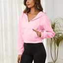 LOFAAC Women Fleece Full Zip Up Cropped Hoodie Sweatshirt 90s Long Sleeve Drawstring Hooded Crop Jacket Top with Pockets (Pink, S)