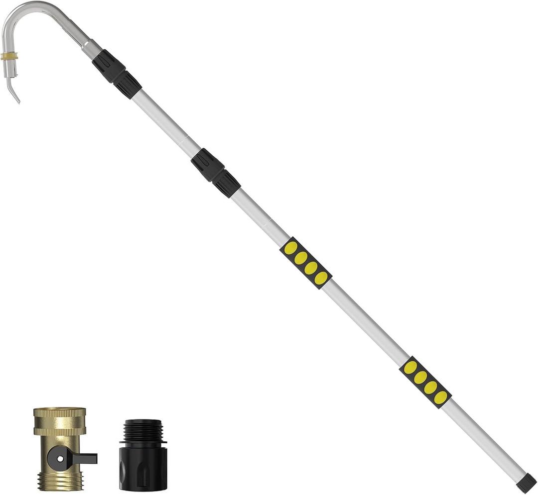 24FT Reach Gutter Cleaning Tools from Ground, Telescopic Rain Gutter Cleaners Tool with Quick Connect Adapter and Heavy Duty Wand for 2nd Story House (16FT)