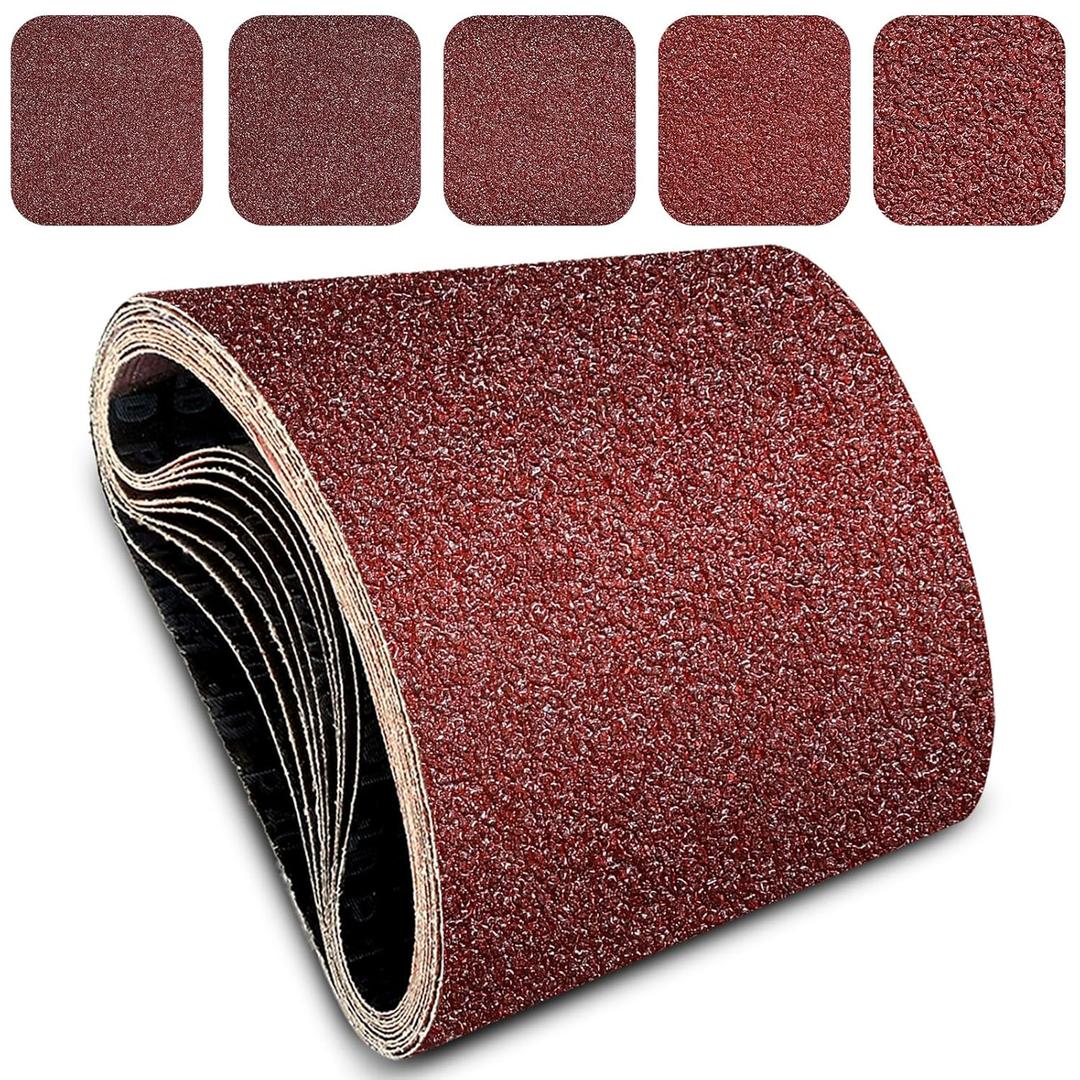 8x19 Inch Floor Sanding Belts 10 Pcs (5 Grit, 2 Each of 40, 60, 80, 100, 120 Grits) Heavy Duty Belt Sander Aluminum Oxide Belt Sander Paper for Wood, Metal, Stainless Steel, Automotive, and Furniture