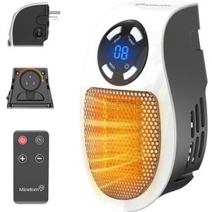 Plug in Small Space Heater for Indoor Use 450W, Wall Outlet Electric Heater with Remote, 12H Timer & LED Display, PTC Ceramic Fast Heat Safely for Bedroom Bathroom Office