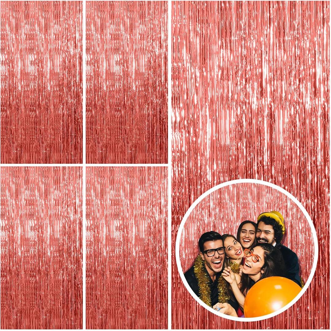 5 Pack Rose Gold Fringe Curtain Backdrop Birthday Bachelorette Party Decorations Metallic Tinsel Streamers Foil Backdrop Christmas Graduation Wedding New Year Party Decorations (39.4"W x 78.7"L (Pack of 5))