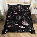Castle Fairy Outer Space Bedding Set Starry Sky Pink White Stars Black Comforter Cover Set for Kids Teens Bedroom Decor Galaxy Universe Planet Duvet Cover Microfiber Breathable Bedspread Full Size (Multi 18)
