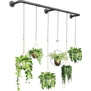 Plant Hanger Indoor, Hanging Planters Rod for Indoor Plants with 6 Hanging Chains, Wall Plant Hanging Rod for Window Ceiling, 65.7 Inch, Metal/Black, Pots Not Included (65''-1 Pack)