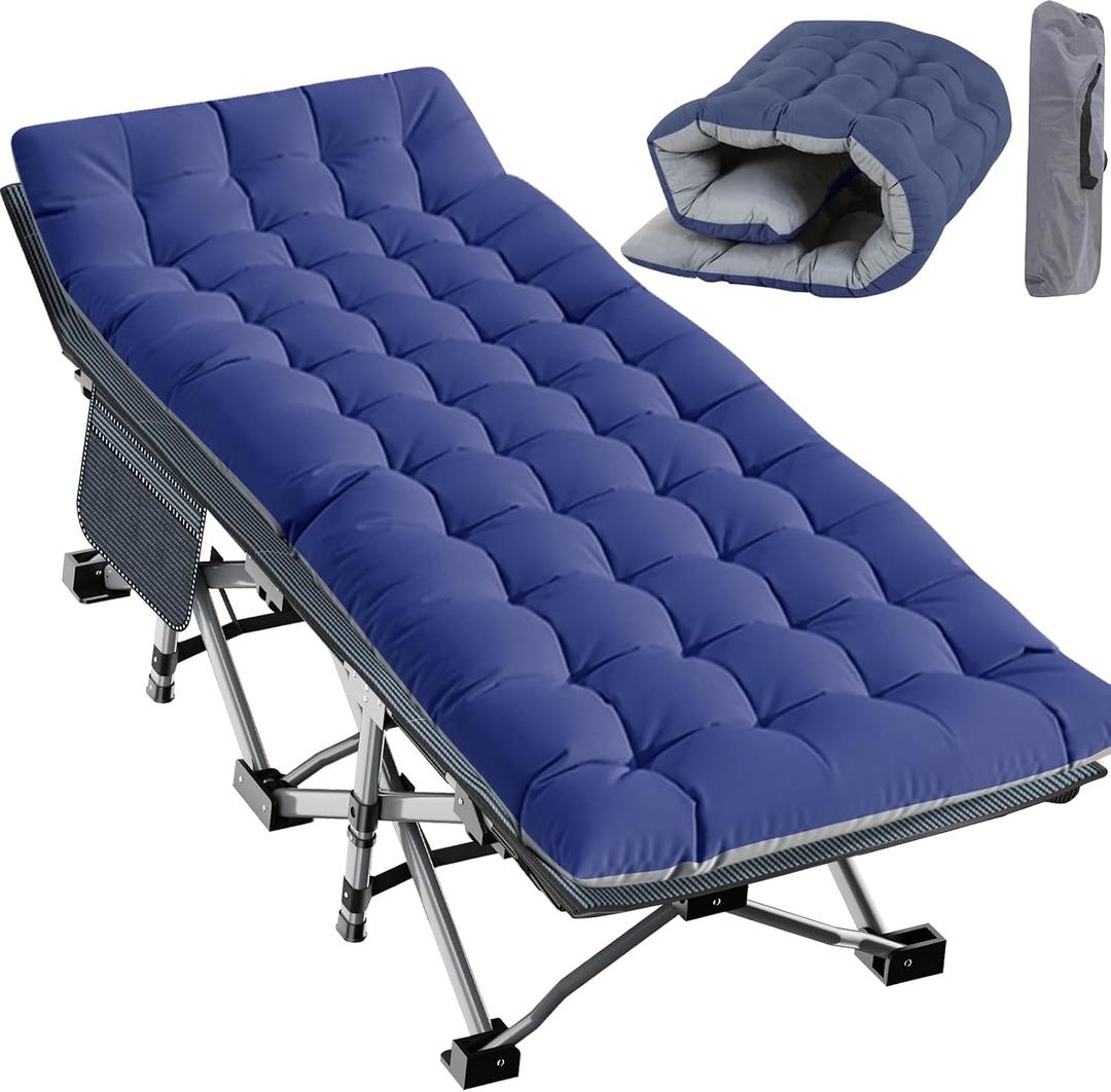 Slsy Oversized XXL Folding Camping Cot for Adults with Pad, Padded Portable Sleeping Cots, Camp Bed with Carry Bag for Outdoor Travel, Beach, Hiking, 78" x 32" XL