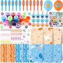 132pcs Blue Dog Party Favors, Blue Orange Dog Paw Birthday Decorations Supplies, Puppy Paw Stamps Balloons Gift Bags Key Chains Slap Bracelets DIY Sticker Goodie Bag Filler for Birthday