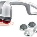 Homedics Back Massager - Heated Automatic Percussion Back, Body and Neck Massager with Dual Pivoting Heads, Interchangeable Nodes, for Shoulders, Legs and Feet, White